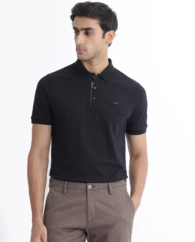 Shop the latest fashion trends with huge savings on all clothing. Rare Rabbit Men Salis-2 Black Cotton Fabric Collared Neck Zipper And Snap Button Closure Half Sleeves Polo T-Shirt Shop the latest fashion trends with huge savings on all clothing. Rare Rabbit Men Salis-2 Black Cotton Fabric Collared Neck Zipper And Snap Button Closure Half Sleeves Polo T-Shirt