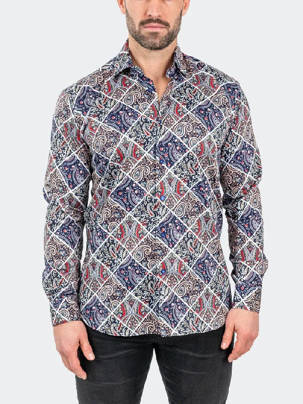 Shop men’s  clothing for all seasons – Save big today!  Maceoo Stretch Shirt | Fibonacci PaisleyTiles White