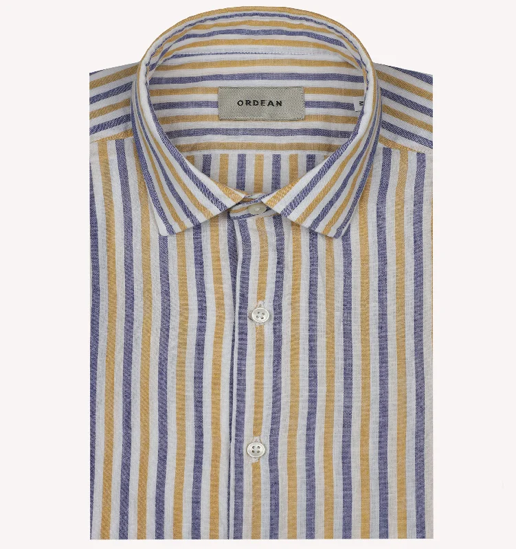 Shop new arrivals in clothing and save –  Ordean Stripe Sport Shirt in Orange Blue
