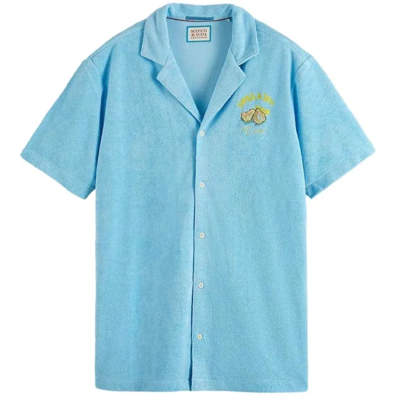 Unbeatable discounts on top-selling apparel – Only available online.  Scotch & Soda Solid Towelling Shirt (Washed Neon Blue) 177147