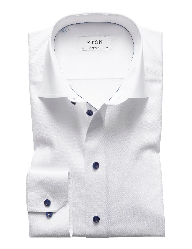 Shop stylish clothing for less – Great deals this week only. White Twill Shirt with Navy Details | Contemporary Fit Shop stylish clothing for less – Great deals this week only. White Twill Shirt with Navy Details | Contemporary Fit
