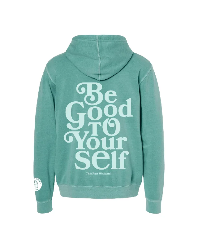 Huge savings on all categories of clothing – Shop our seasonal sale.  Be Good To Yourself Pigment Mint Hoodie